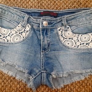 Lace jean shorts